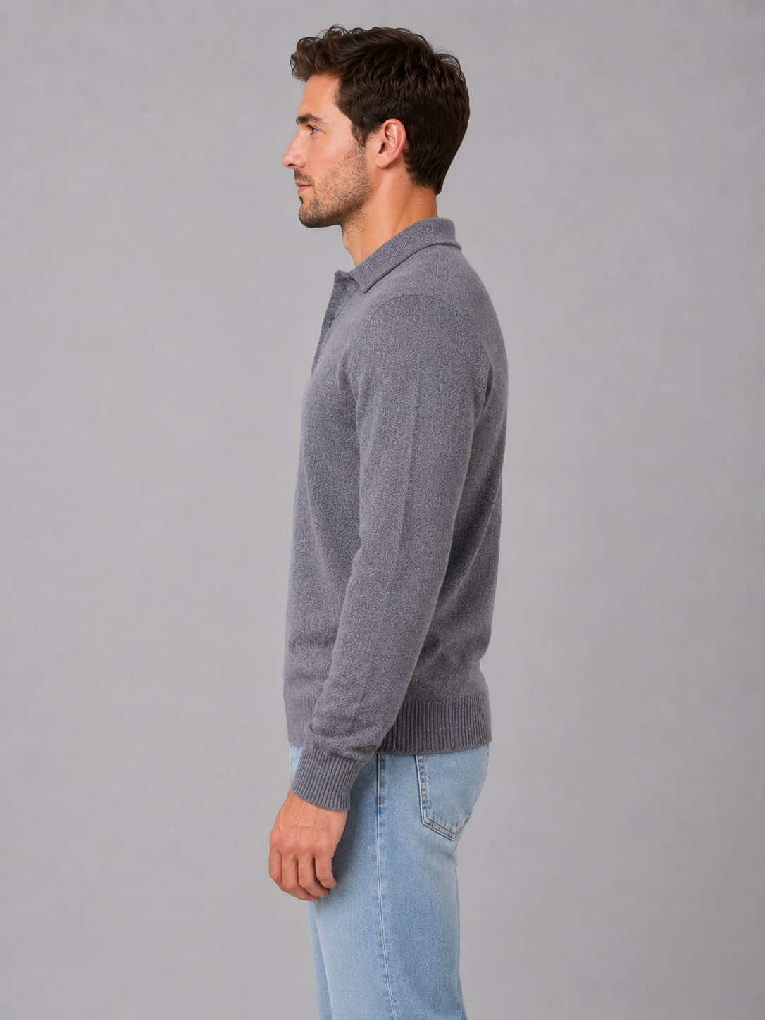 Men's Classic Polo Knit Button Long Sleeve Jumper