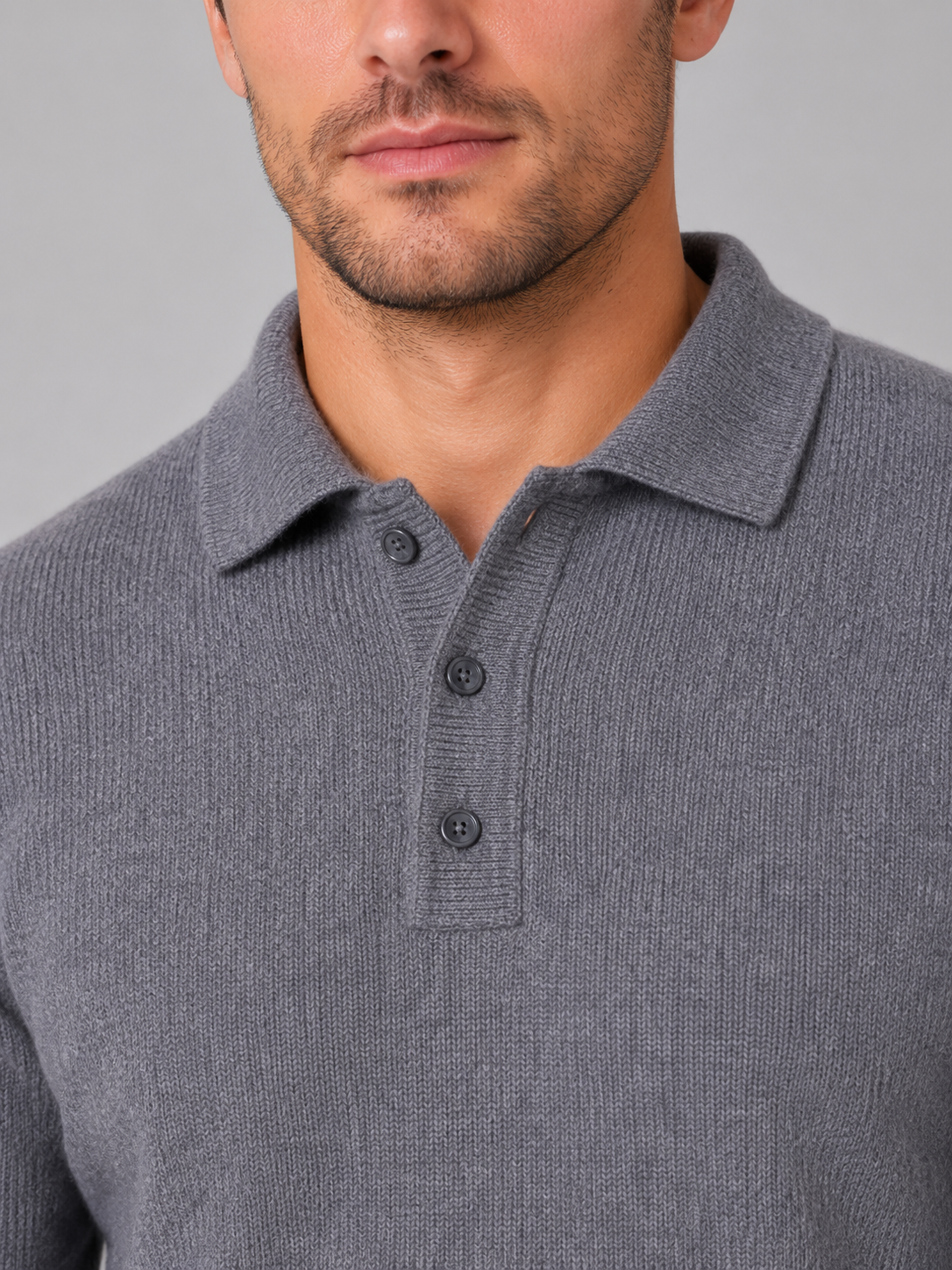 Men's Classic Polo Knit Button Long Sleeve Jumper