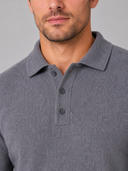 Men's Classic Polo Knit Button Long Sleeve Jumper