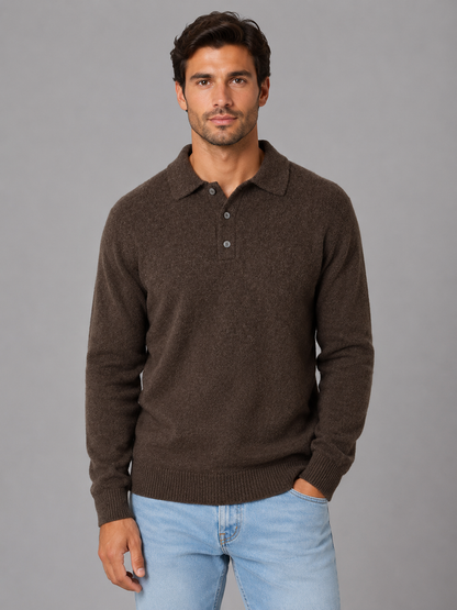 Men's Classic Polo Knit Button Long Sleeve Jumper