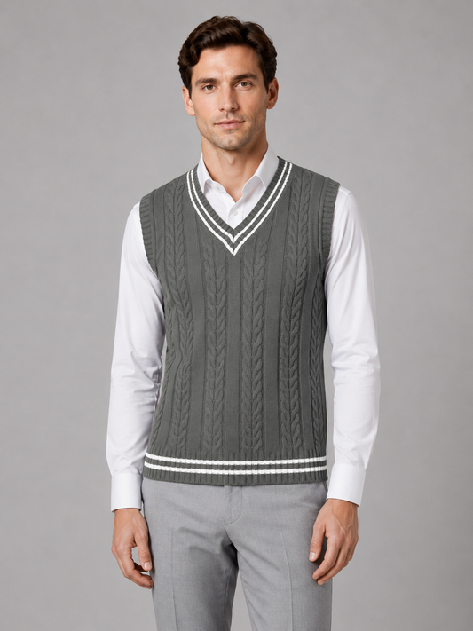 Men's Classic Cable Knit V-Neck Sweater Vest
