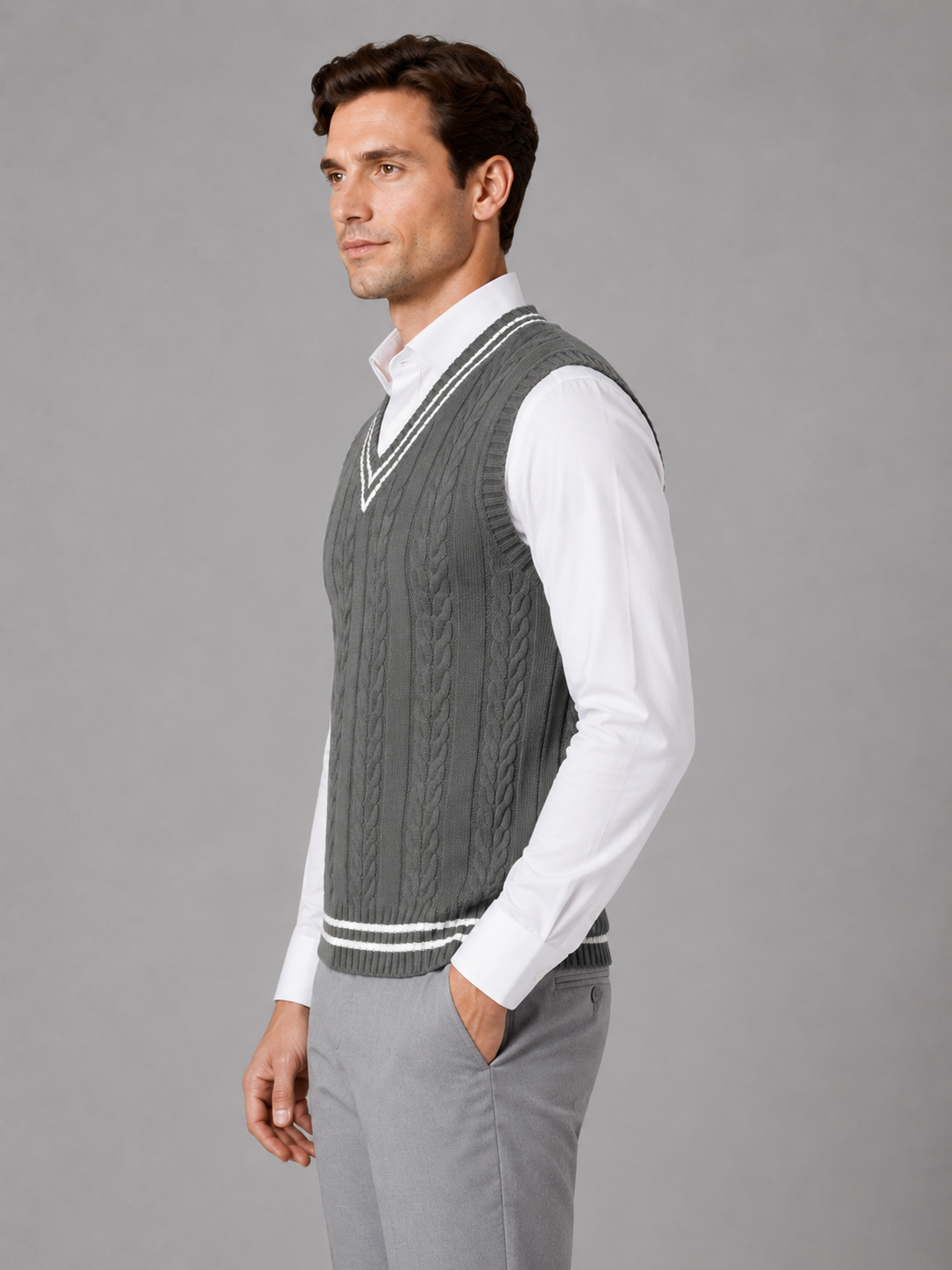 Men's Classic Cable Knit V-Neck Sweater Vest