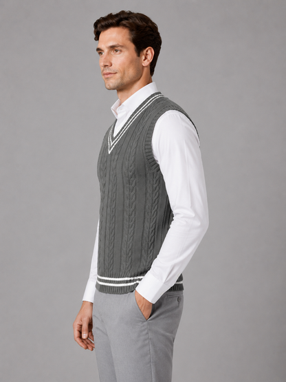 Men's Classic Cable Knit V-Neck Sweater Vest