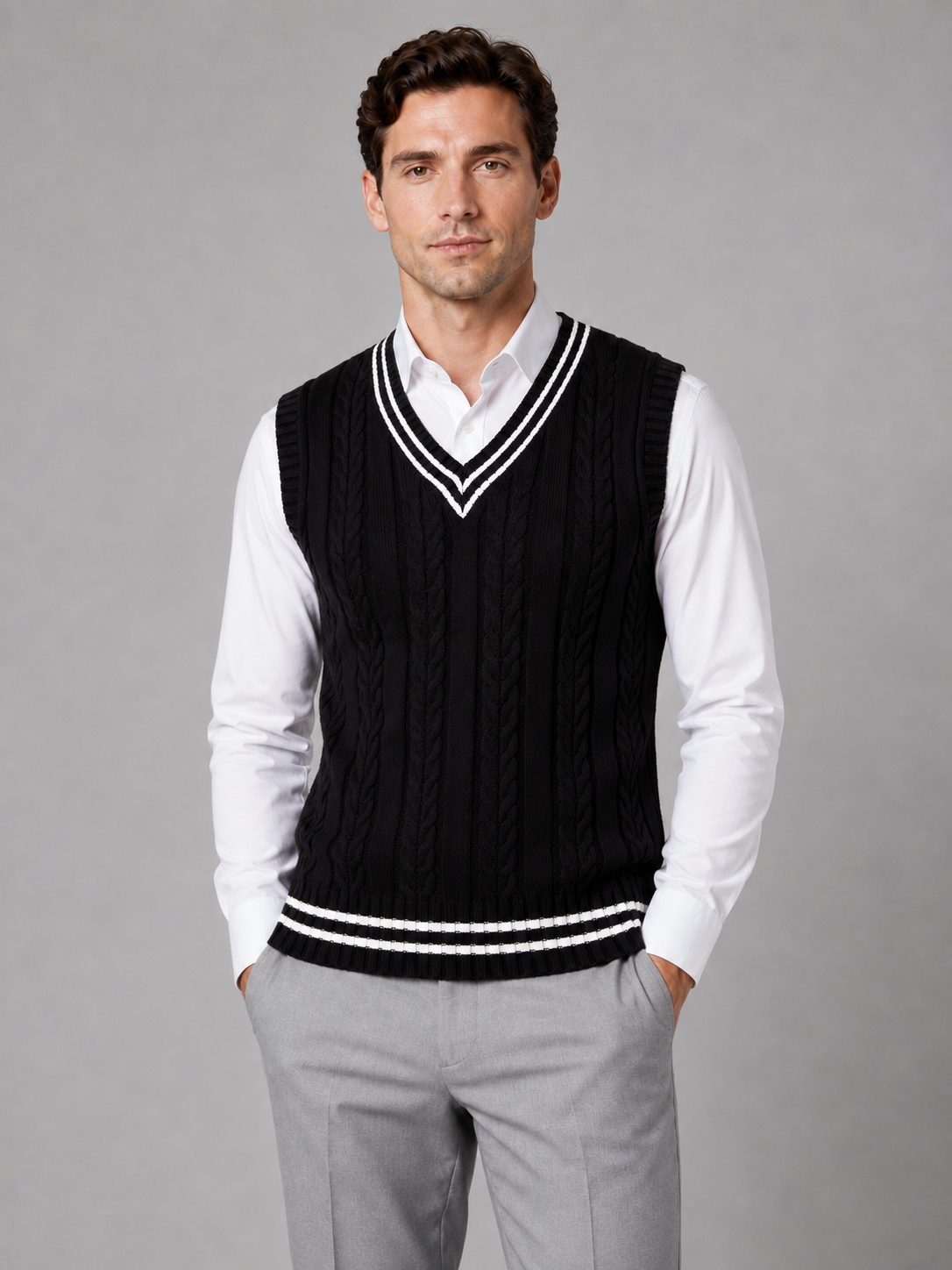 Men's Classic Cable Knit V-Neck Sweater Vest