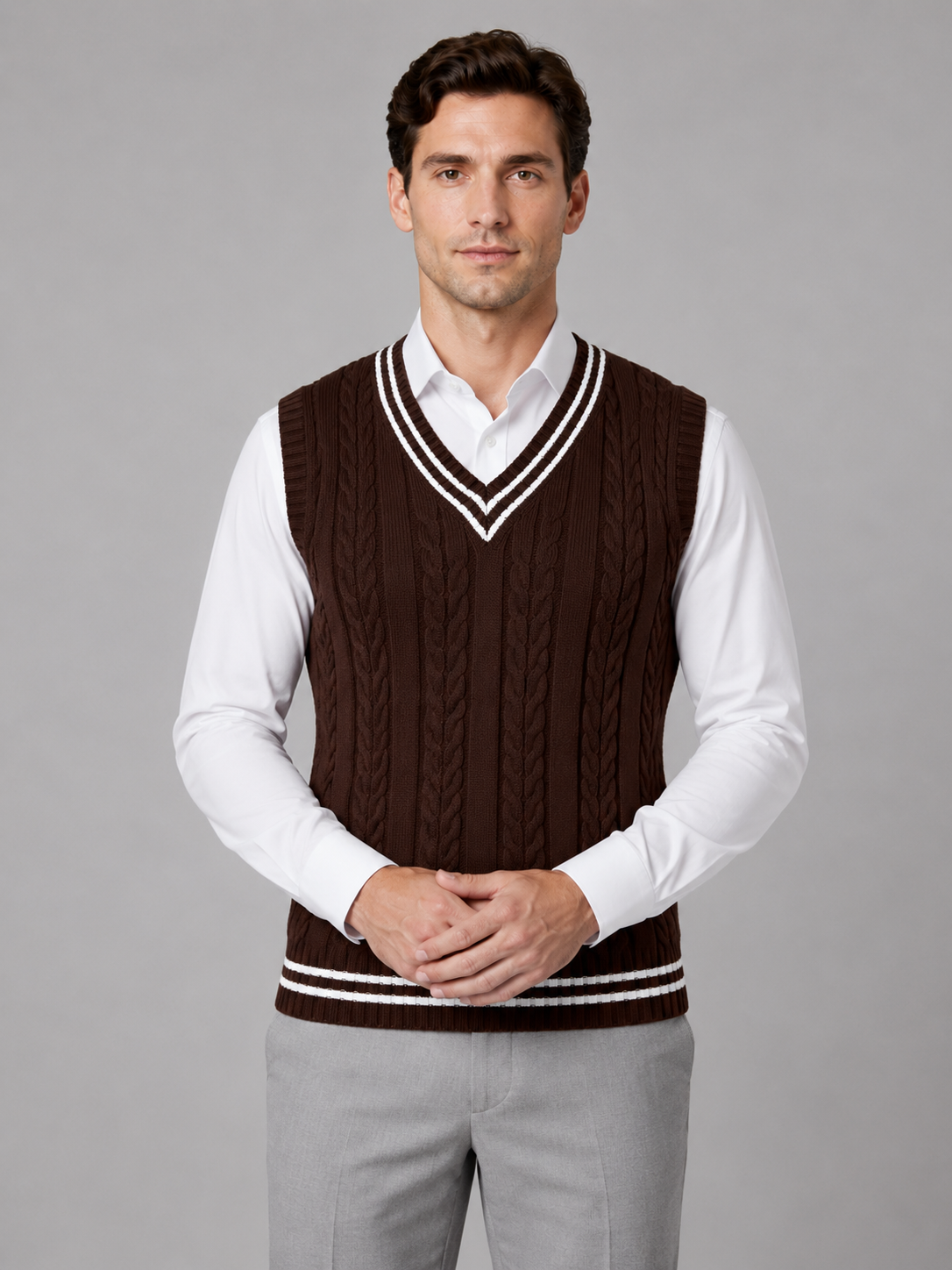 Men's Classic Cable Knit V-Neck Sweater Vest