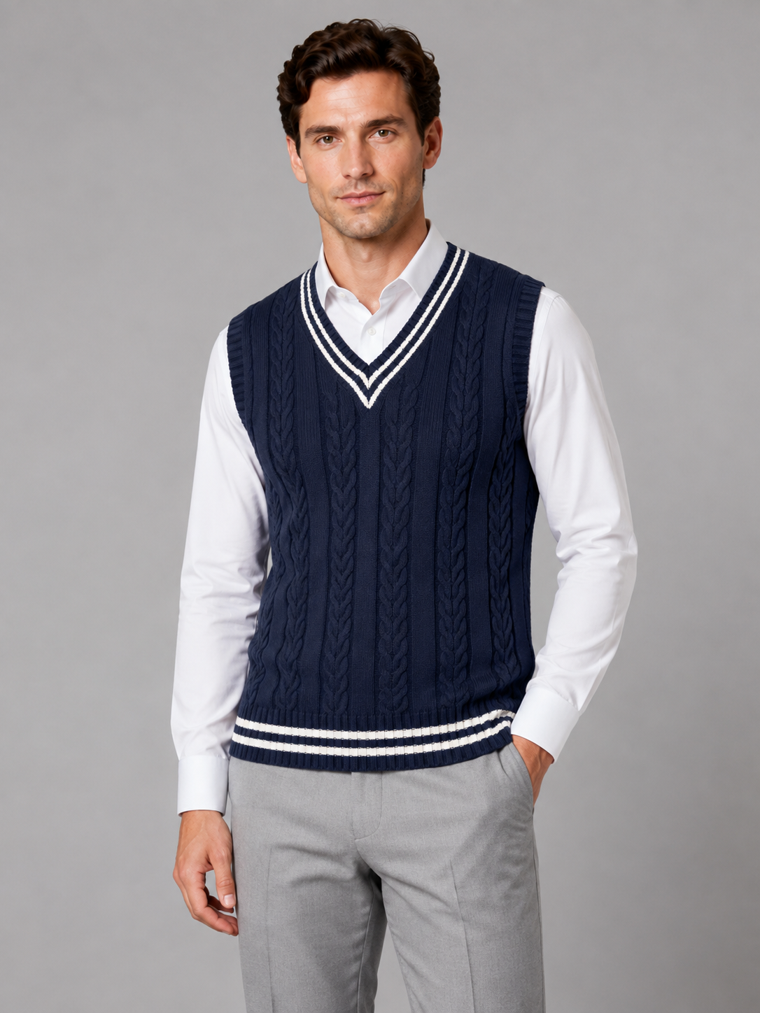 Men's Classic Cable Knit V-Neck Sweater Vest