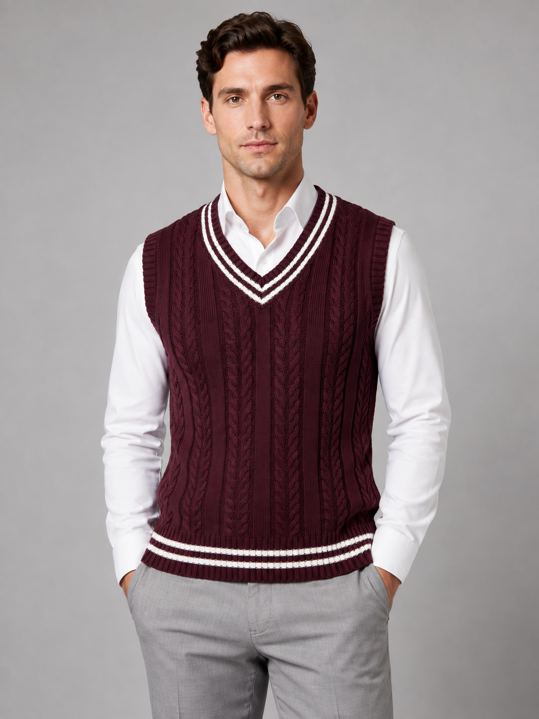 Men's Classic Cable Knit V-Neck Sweater Vest