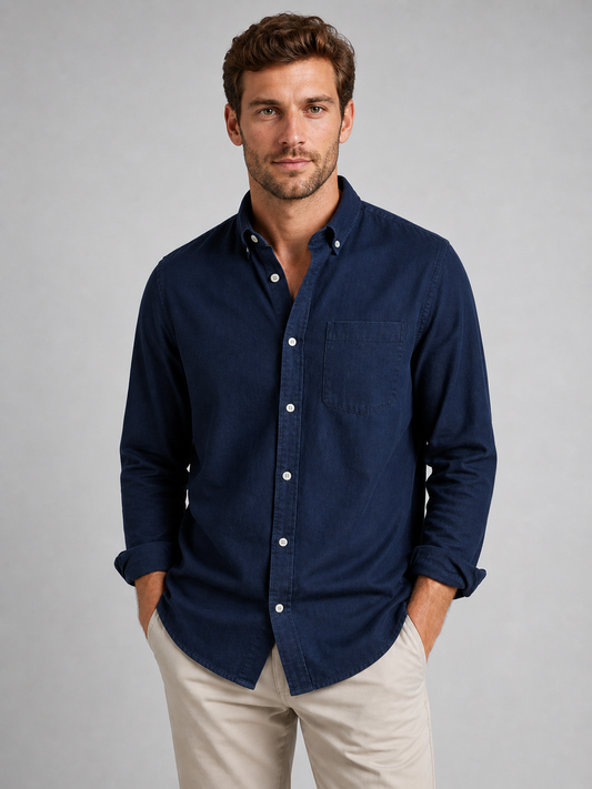 Men's Casual Cotton Button-Down Shirt with Relaxed Fit