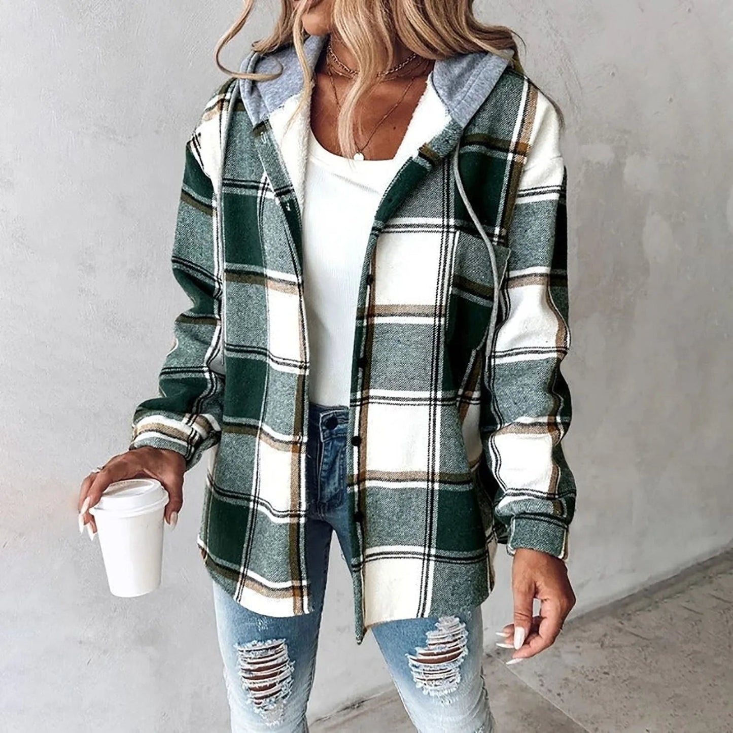 Women's Traditional Checked Wool Coat