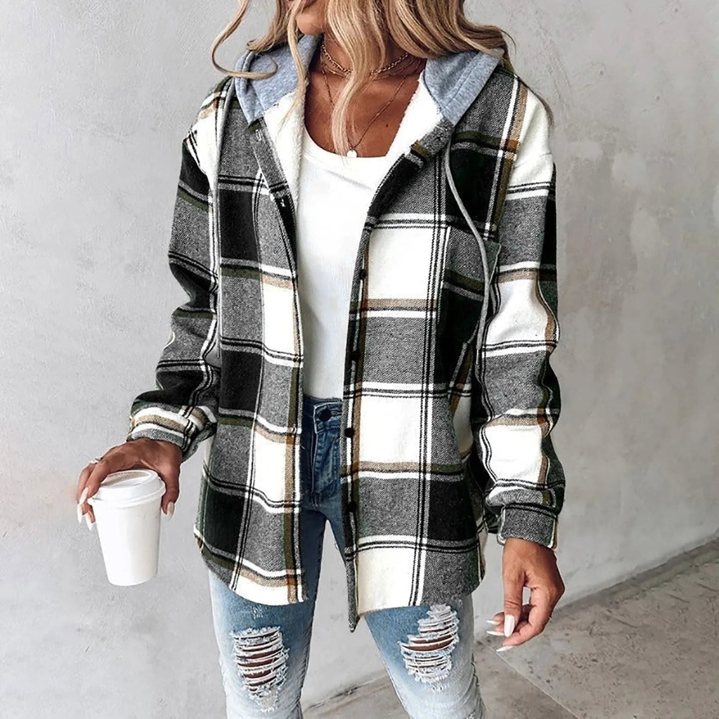 Women's Traditional Checked Wool Coat
