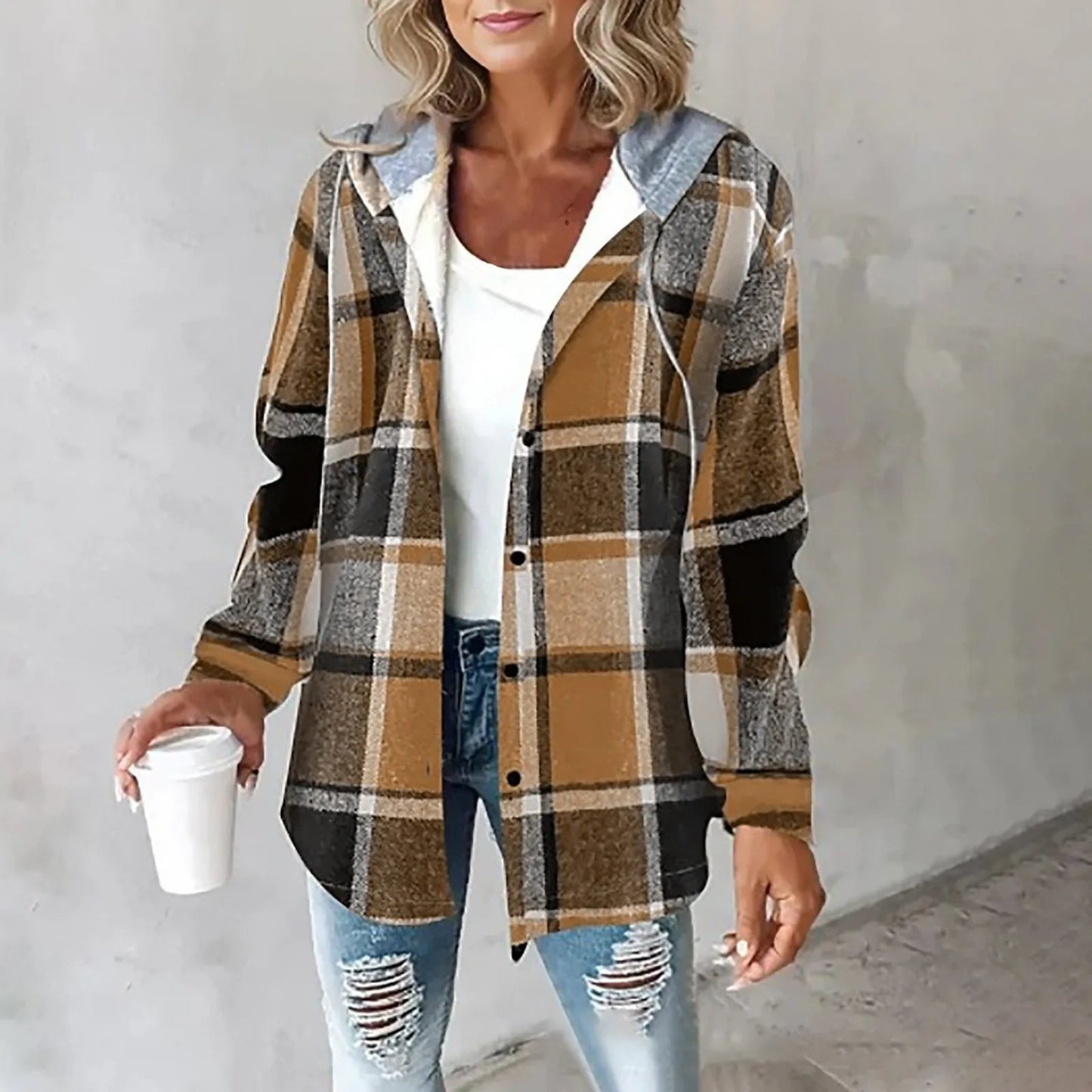 Women's Traditional Checked Wool Coat