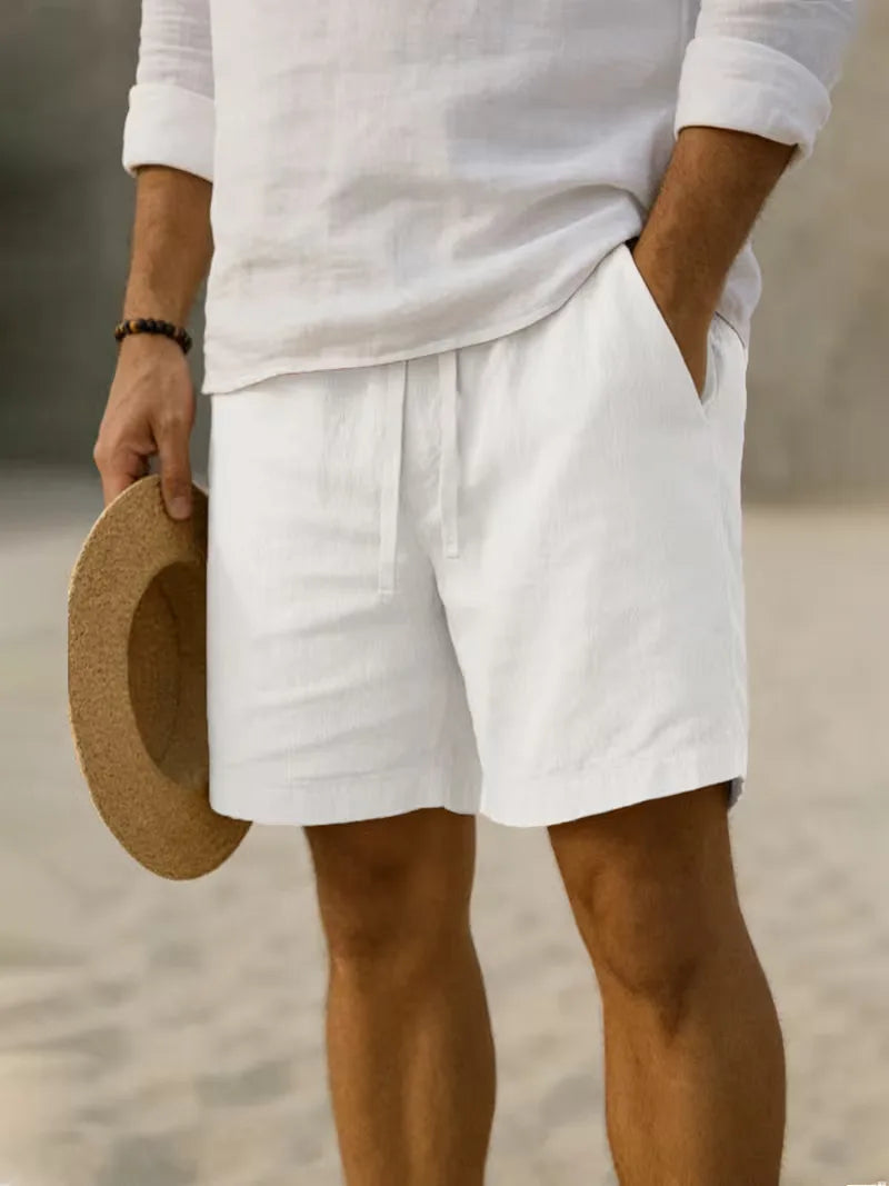 Men's Casual Pleated Elastic Waistband Cotton Shorts