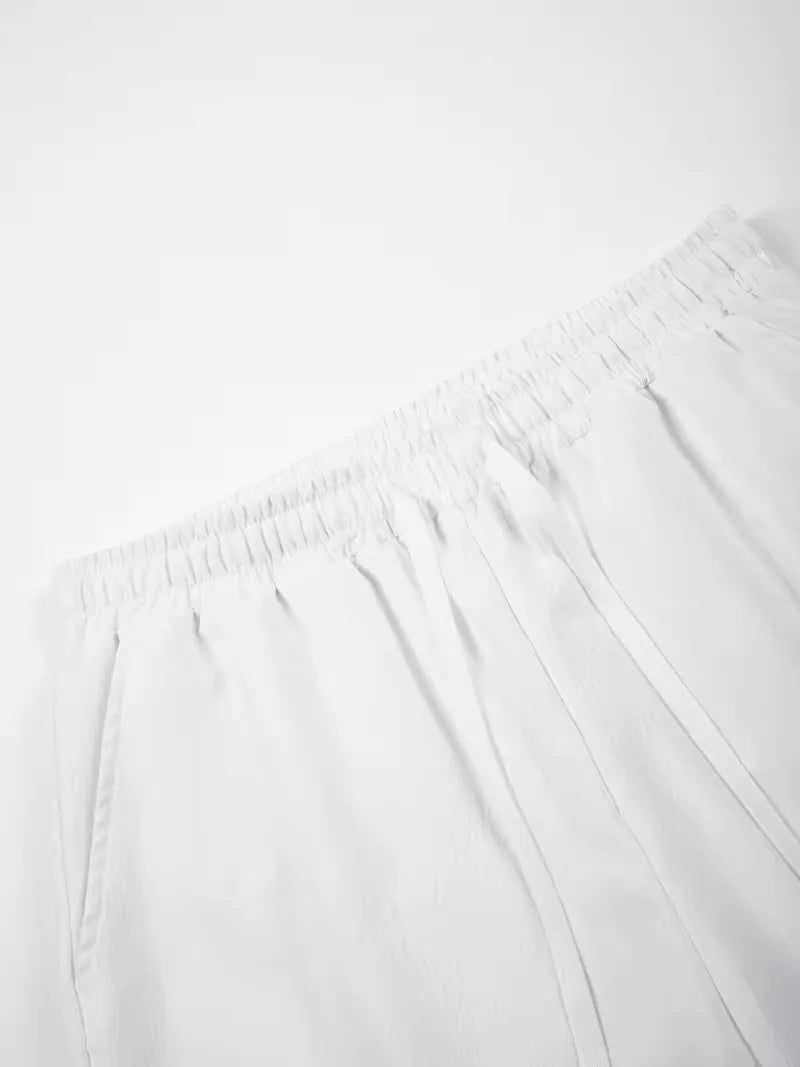 Men's Casual Pleated Elastic Waistband Cotton Shorts