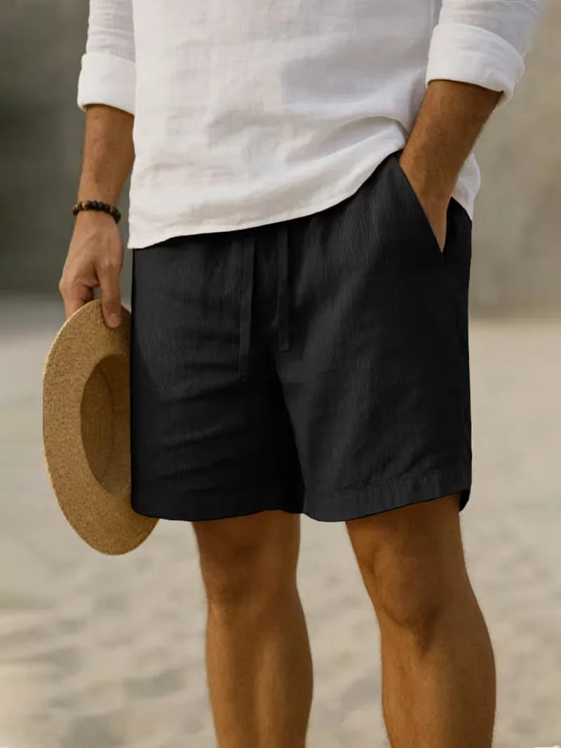 Men's Casual Pleated Elastic Waistband Cotton Shorts
