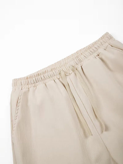 Men's Casual Pleated Elastic Waistband Cotton Shorts