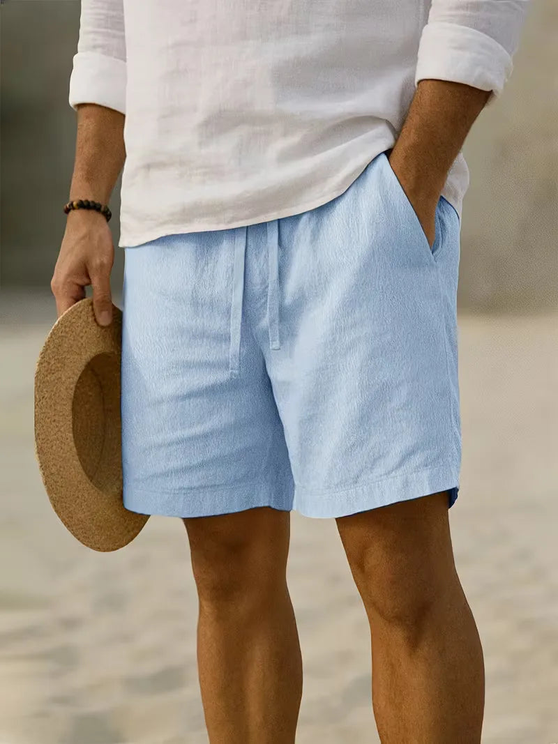 Men's Casual Pleated Elastic Waistband Cotton Shorts