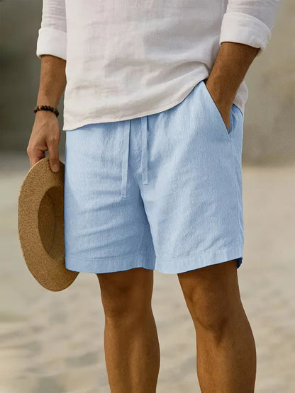 Men's Casual Pleated Elastic Waistband Cotton Shorts