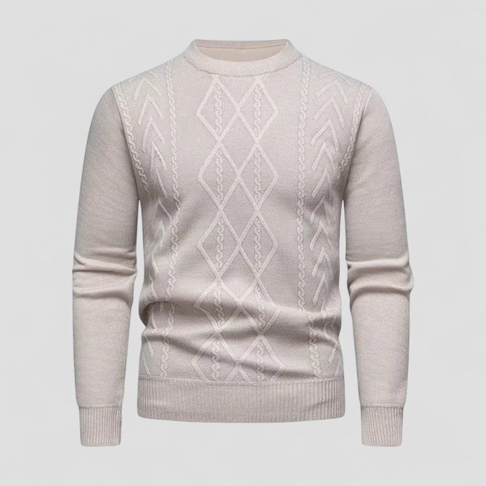 Men's Relaxed Fit Crew Neck Knit Sweater with Pattern - OutfitLondon