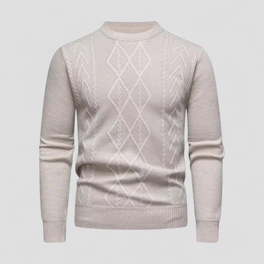 Men's Relaxed Fit Crew Neck Knit Sweater with Pattern - OutfitLondon
