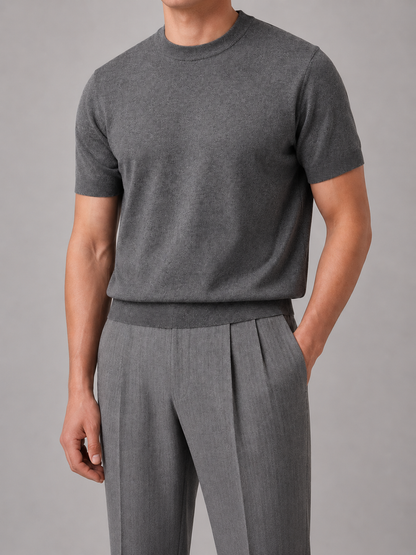 Men's Casual Fine Knit Short Sleeve Crew Neck T-Shirt