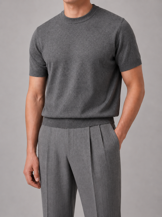 Men's Casual Fine Knit Short Sleeve Crew Neck T-Shirt
