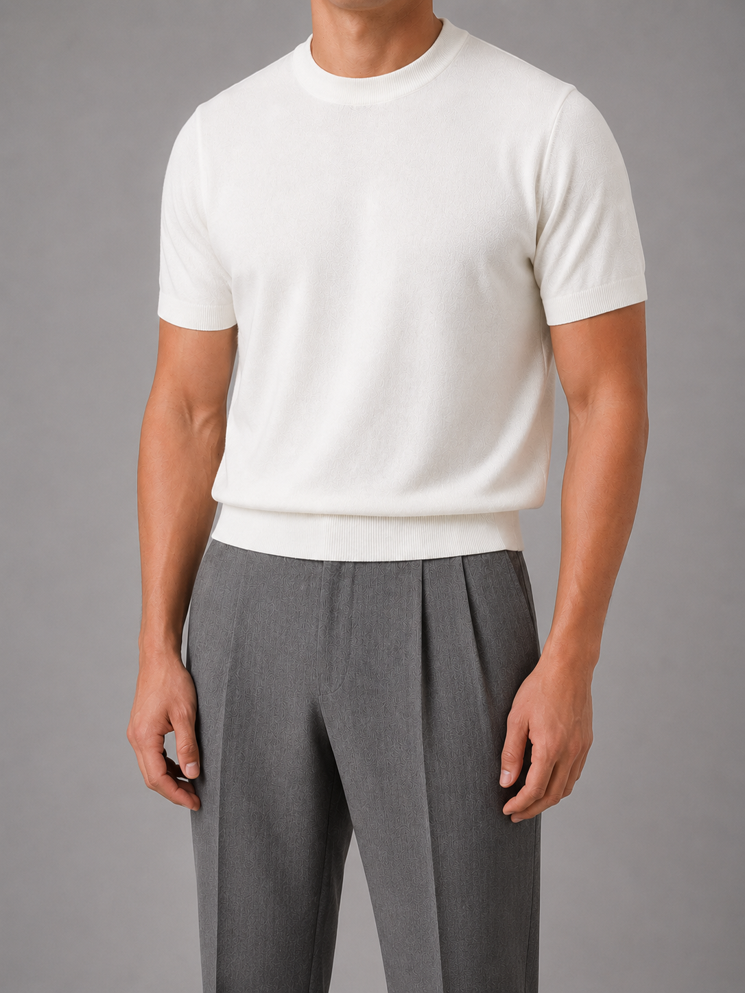Men's Casual Fine Knit Short Sleeve Crew Neck T-Shirt