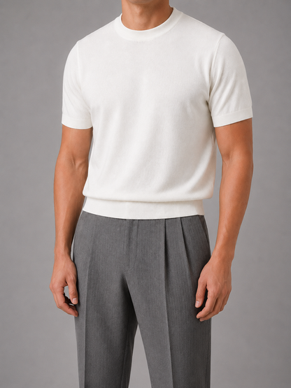 Men's Casual Fine Knit Short Sleeve Crew Neck T-Shirt