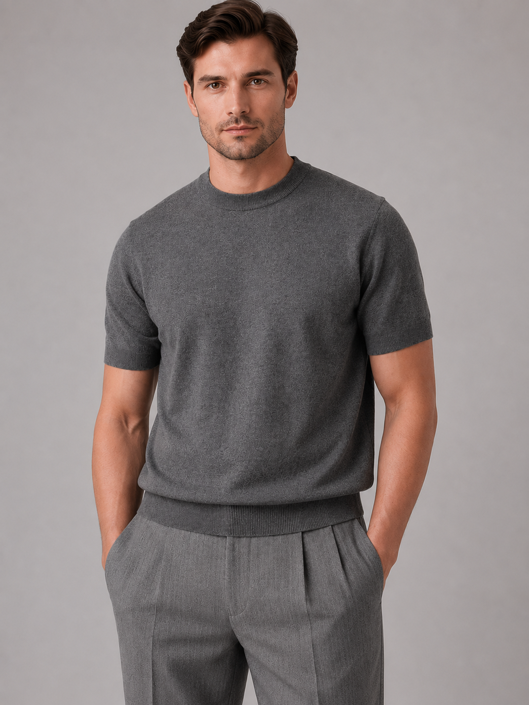 Men's Casual Fine Knit Short Sleeve Crew Neck T-Shirt