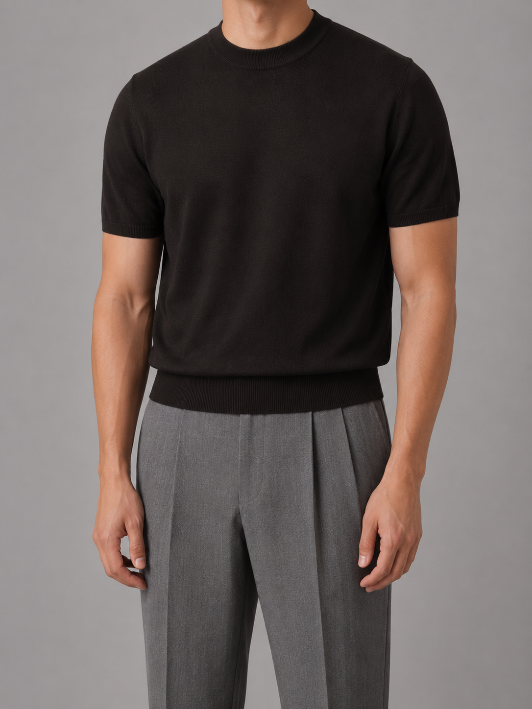 Men's Casual Fine Knit Short Sleeve Crew Neck T-Shirt