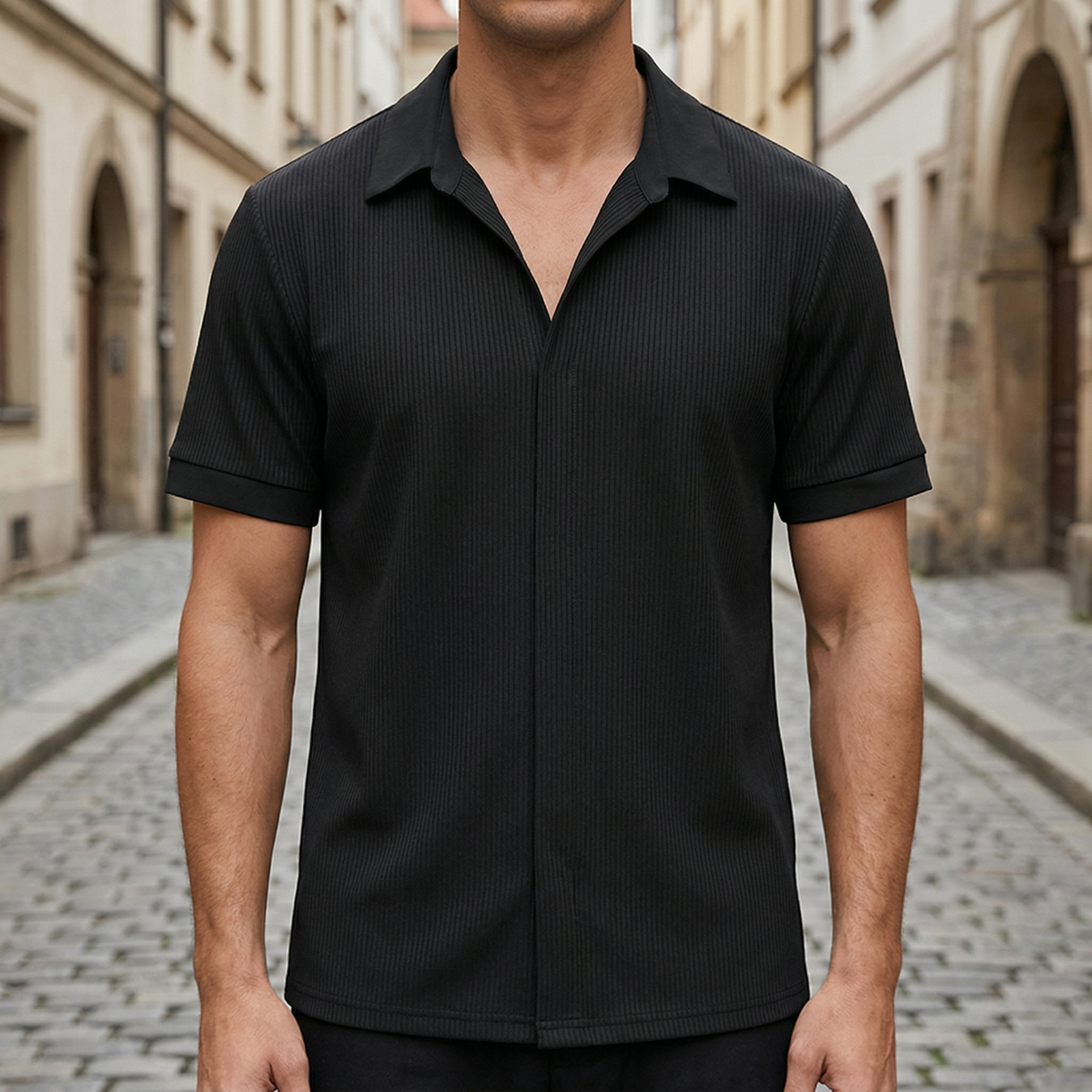 Men's Casual Ribbed Cotton Short Sleeve Polo Shirt