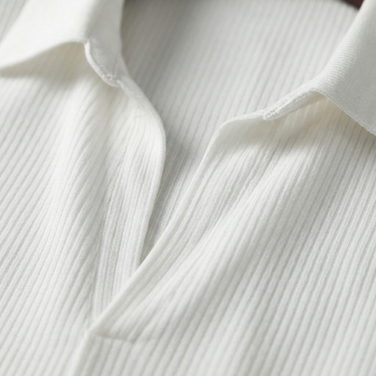 Men's Casual Ribbed Cotton Short Sleeve Polo Shirt