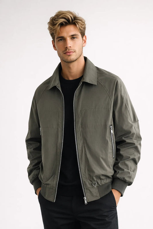 Men's Casual Lightweight Zipper Jacket with Classic Collar