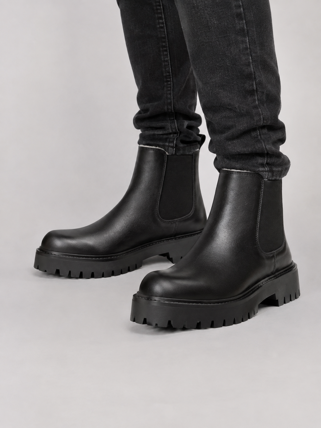 Men's Casual Leather Slip-On Chelsea Boots with Thick Sole
