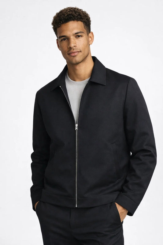 Men's Classic Zipper Collar Jacket in Black