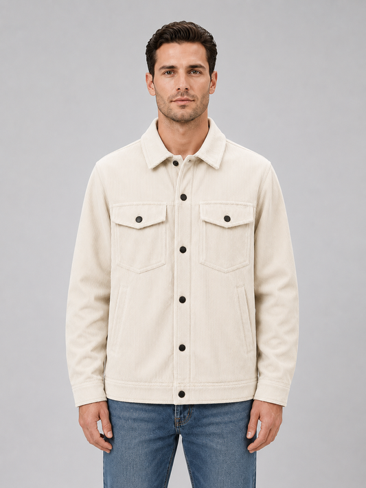 Men's Casual Cotton Corduroy Button-Up Shirt Jacket
