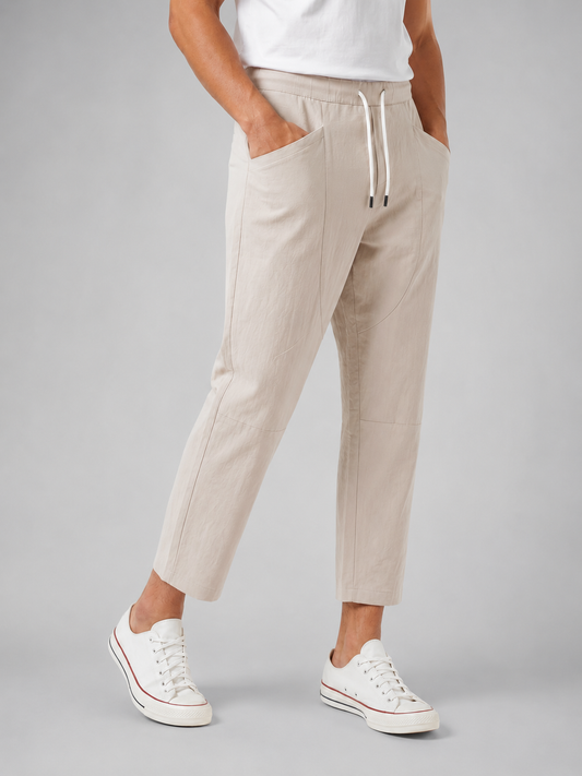 Men's Casual Drawstring Cotton Cropped Trousers
