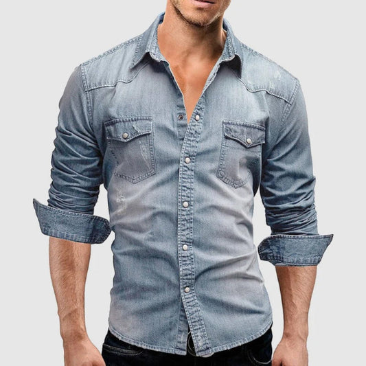 Slim Fit Mens Denim Long Sleeve Shirt - OutfitLondon