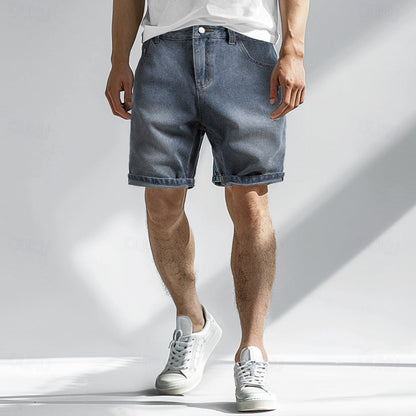 Men's Casual Denim Rolled Hem Shorts