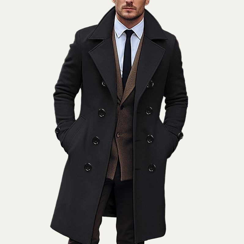 Classic Mens Wool Long Trench Coat - OutfitLondon