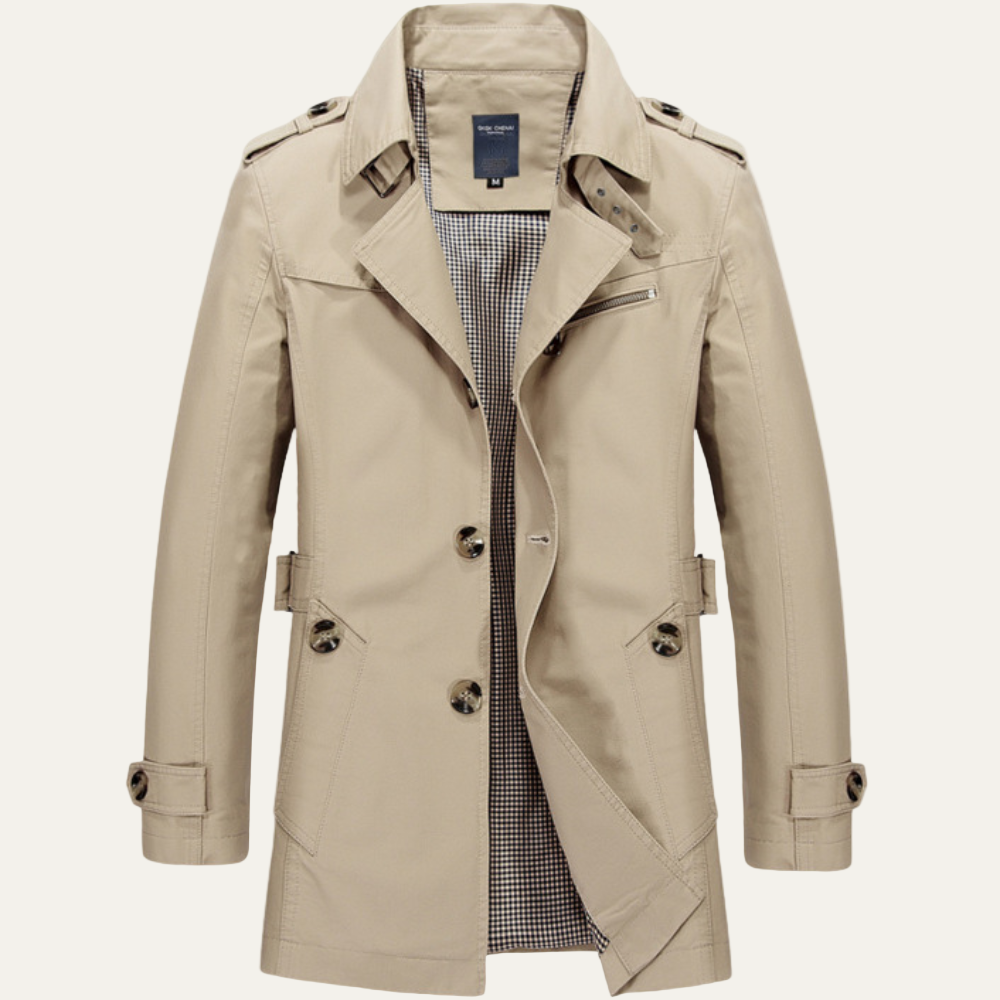Timeless Trench Coat for Men with Checked Inside