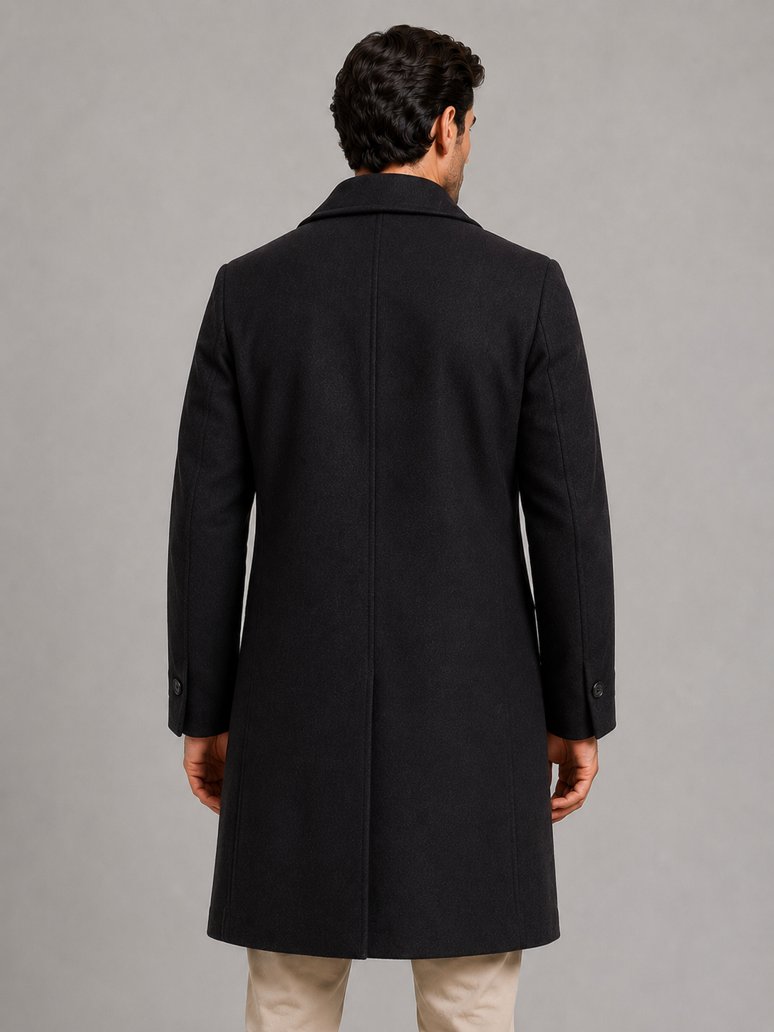 Men's Classic Wool Blend Double Breasted Long Coat