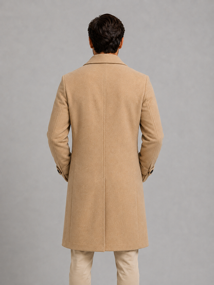 Men's Classic Wool Blend Double Breasted Long Coat