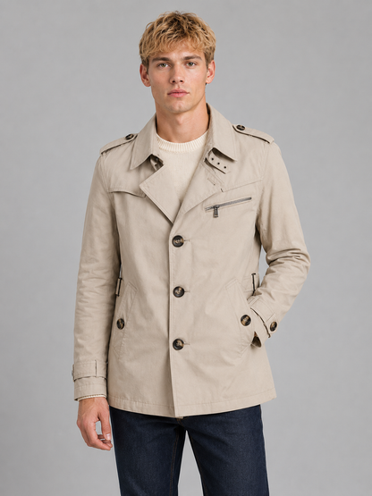 Men's Classic Wool Blend Double Breasted Trench Coat with Belt