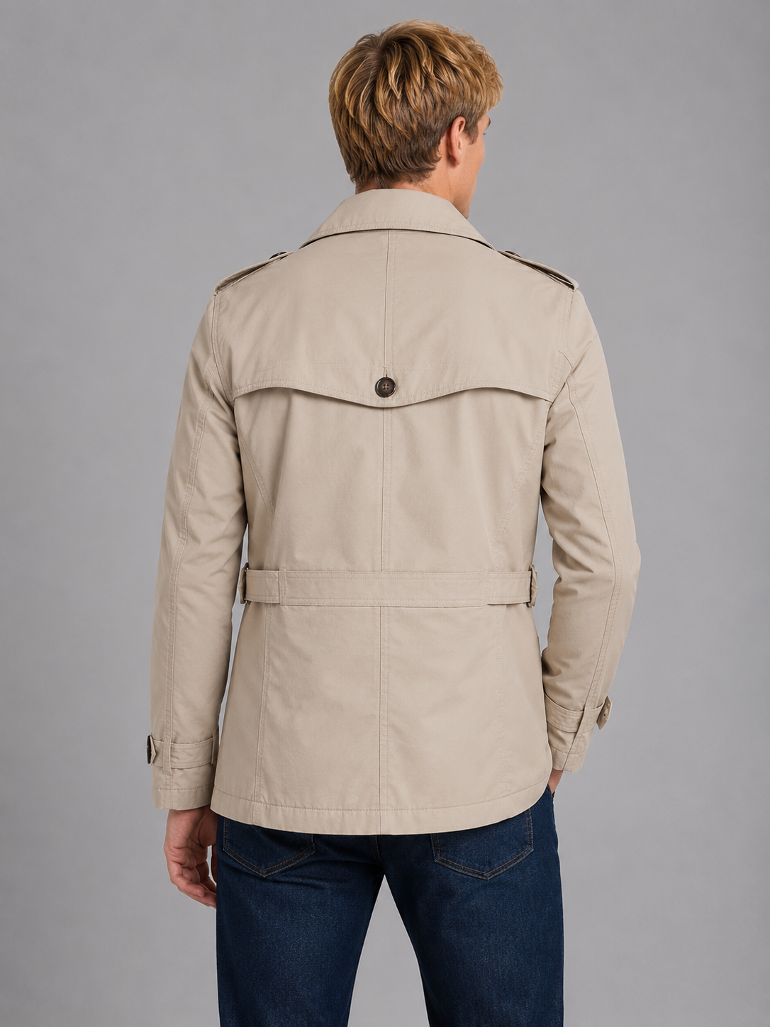 Men's Classic Wool Blend Double Breasted Trench Coat with Belt