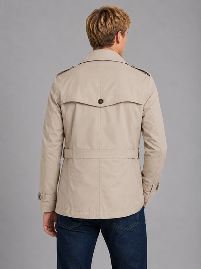 Men's Classic Wool Blend Double Breasted Trench Coat with Belt