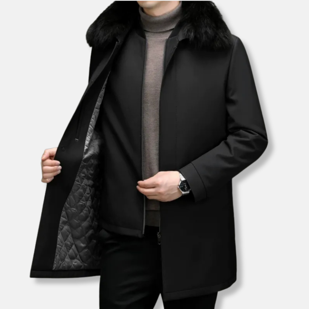 Men's Synthetic Fur Lined Zip Up Coat