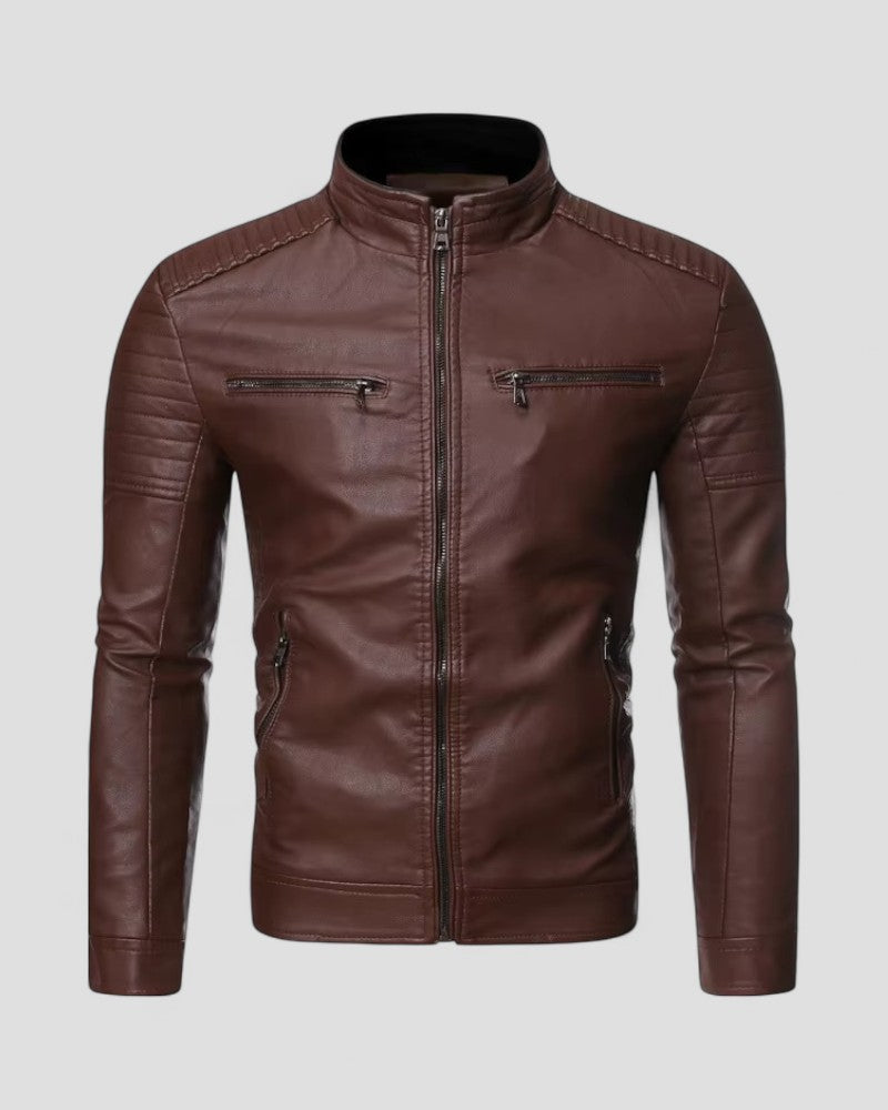 Men's Synthetic Leather Slim Fit Motorcycle Jacket