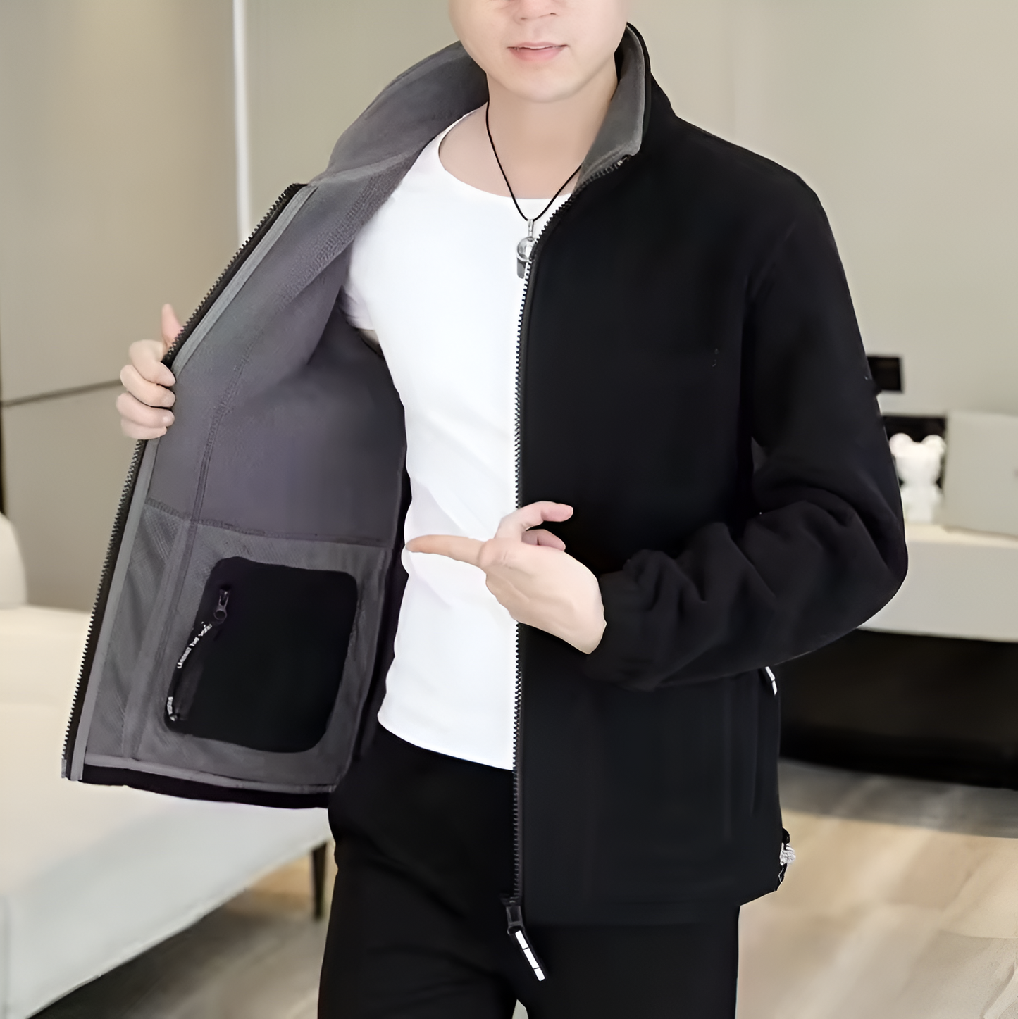 Warm Waterproof Men's Fleece Zip Jacket