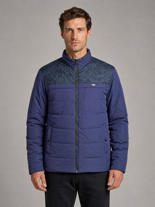 Men's Casual Fleece Lined Padded Jacket with High Collar