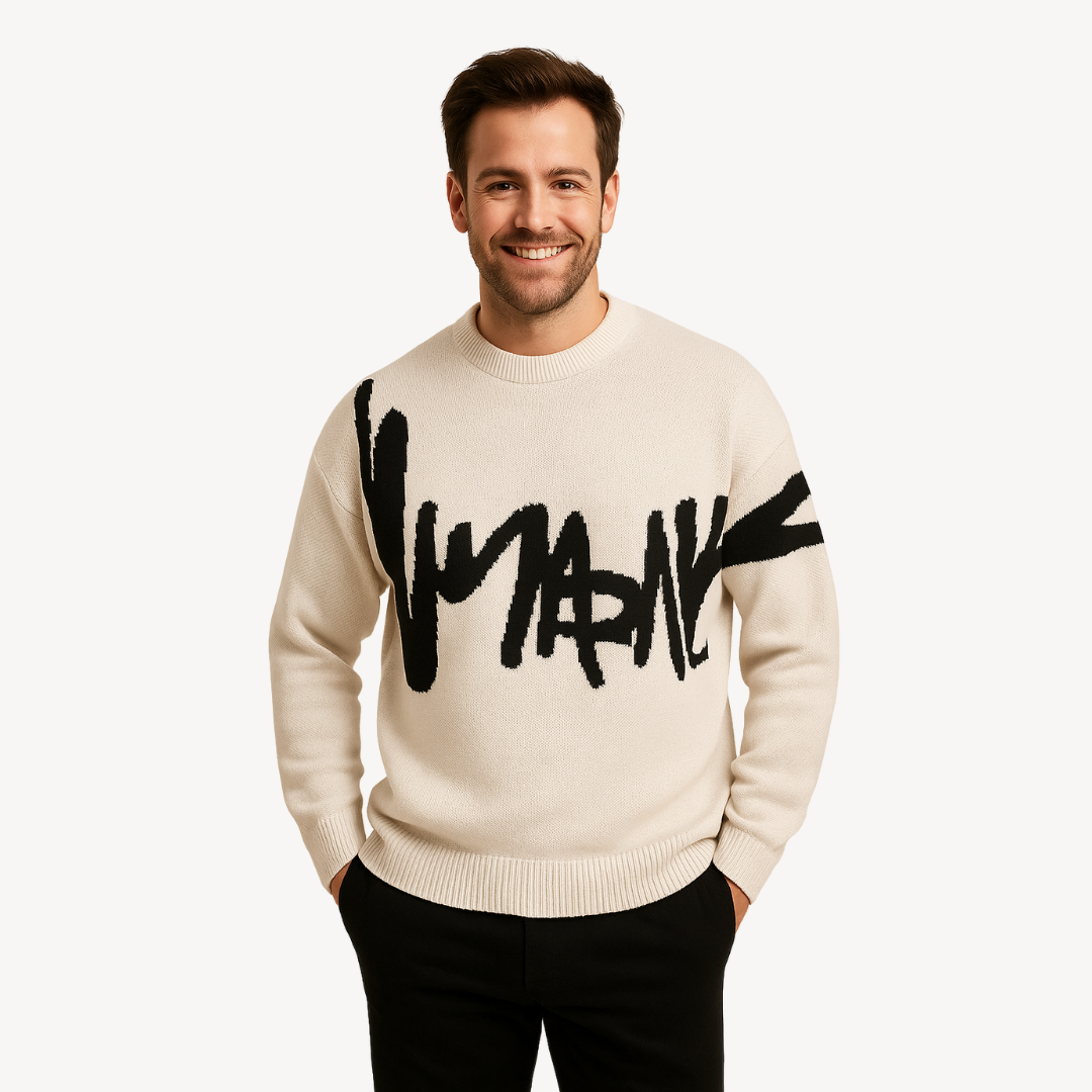 Large Graphic Crew Neck Sweater